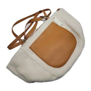ANTHROPOLOGIE Tote Zip Purse Cream Sherpa Bag Tan Adjustable Straps & Pocket NWT